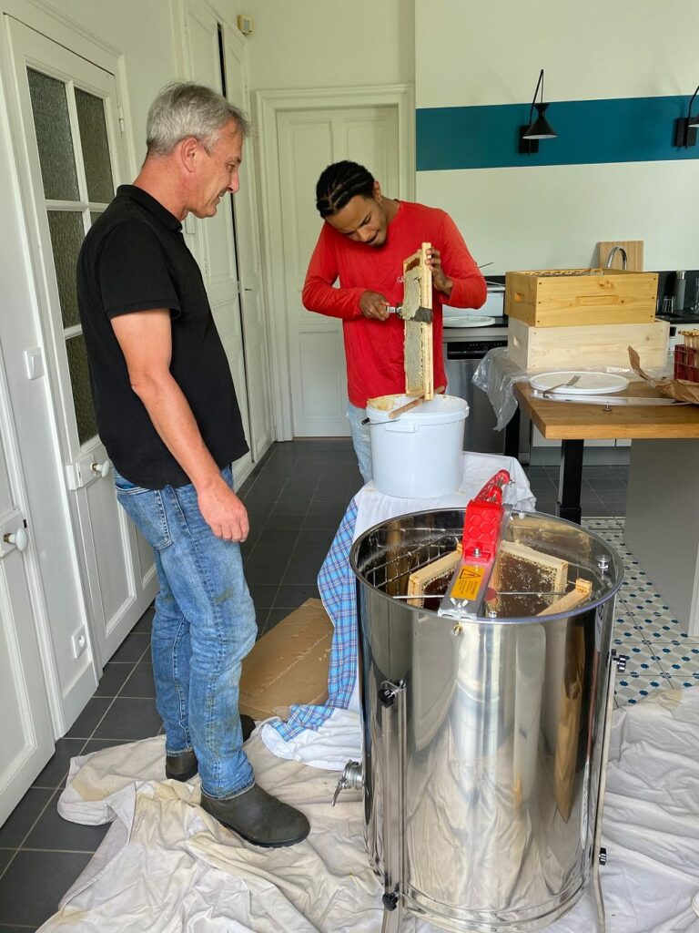 Samuel et Matheus récoltent le miel